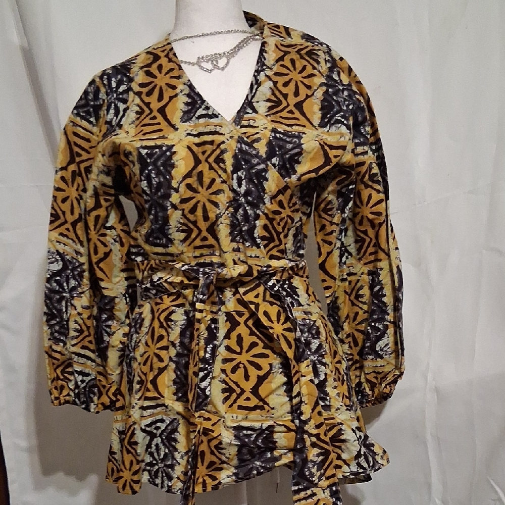Yellow and Black Patterned Women's Top